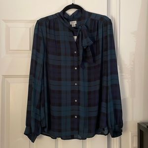 J. Crew Plaid Bow Button Up
